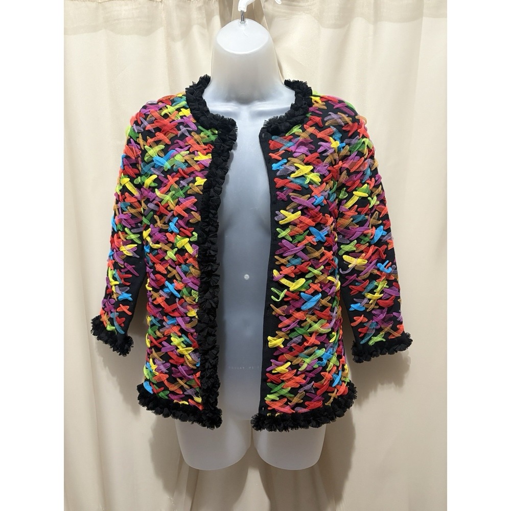 Michael Simon size Small Women's Multicolor Ribbon 3/4 Sleeve Sweater Cardigan